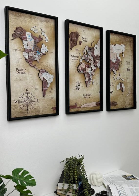 3D WOODEN WORLD MAP «CAPPUCCINO»