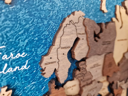 CARTE DU MONDE EN BOIS 3D «OCÉAN»